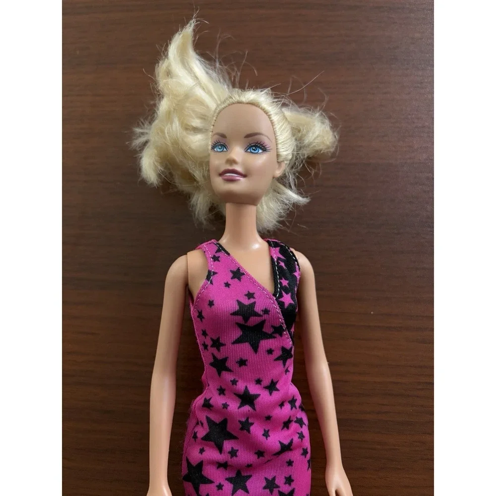 Mattel Barbie Doll 2009 Blonde Hair Purple Black Star Dress